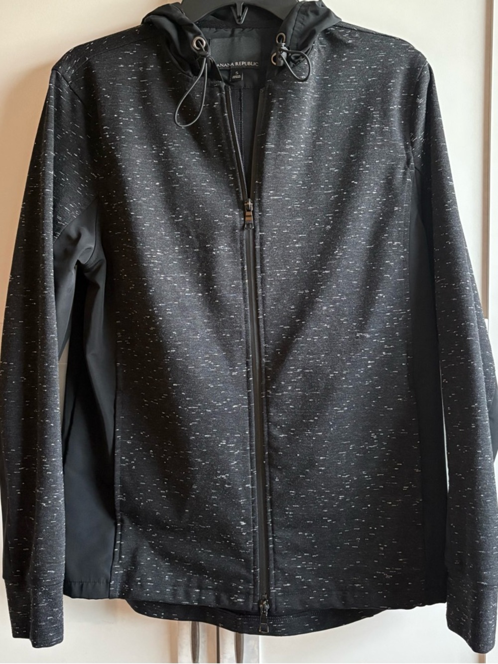 Banana Republic Black Heather Zip Hoodie with Drawstring Hood
